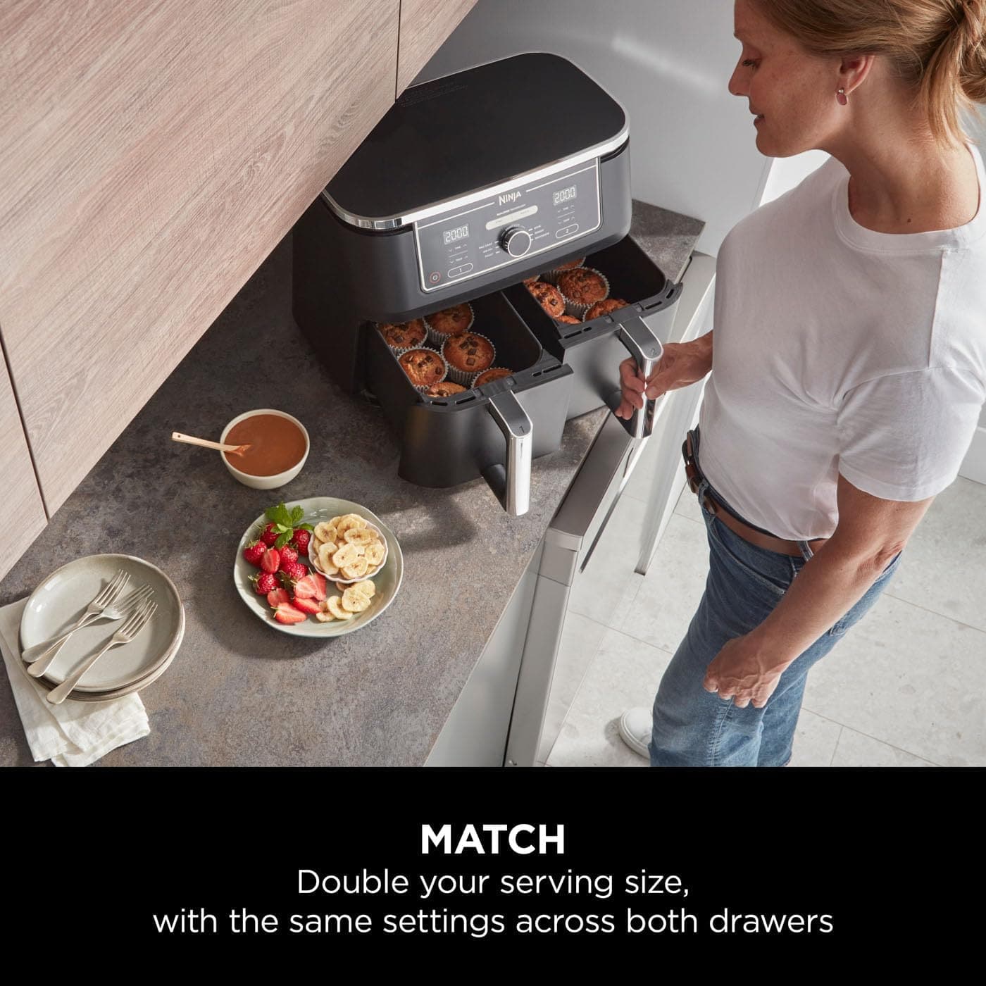 Buy Ninja,Ninja Foodi MAX Dual Zone Digital Air Fryer, 2 Drawers, 9.5L, 6-in-1, Uses No Oil, Max Crisp, Roast, Bake, Reheat, Dehydrate, Cook 8 Portions, Non-Stick Dishwasher Safe Baskets, Black AF400UK - Gadcet UK | UK | London | Scotland | Wales| Near Me | Cheap | Pay In 3 | Kitchen Appliances